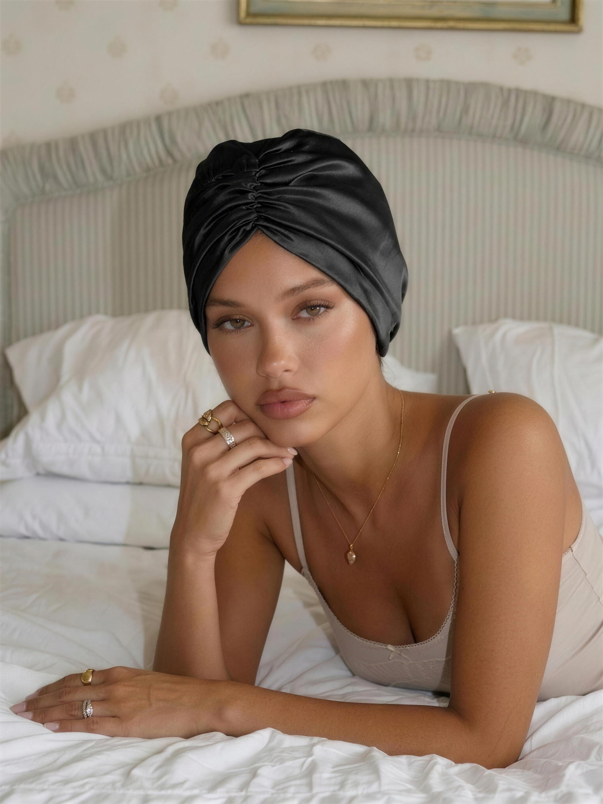 Black Satin Bonnet