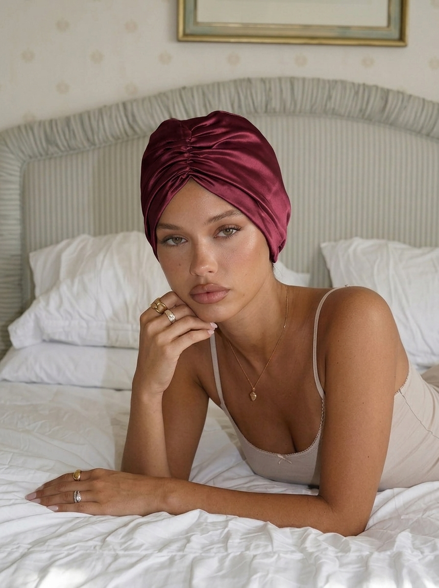 Burgundy Satin Bonnet