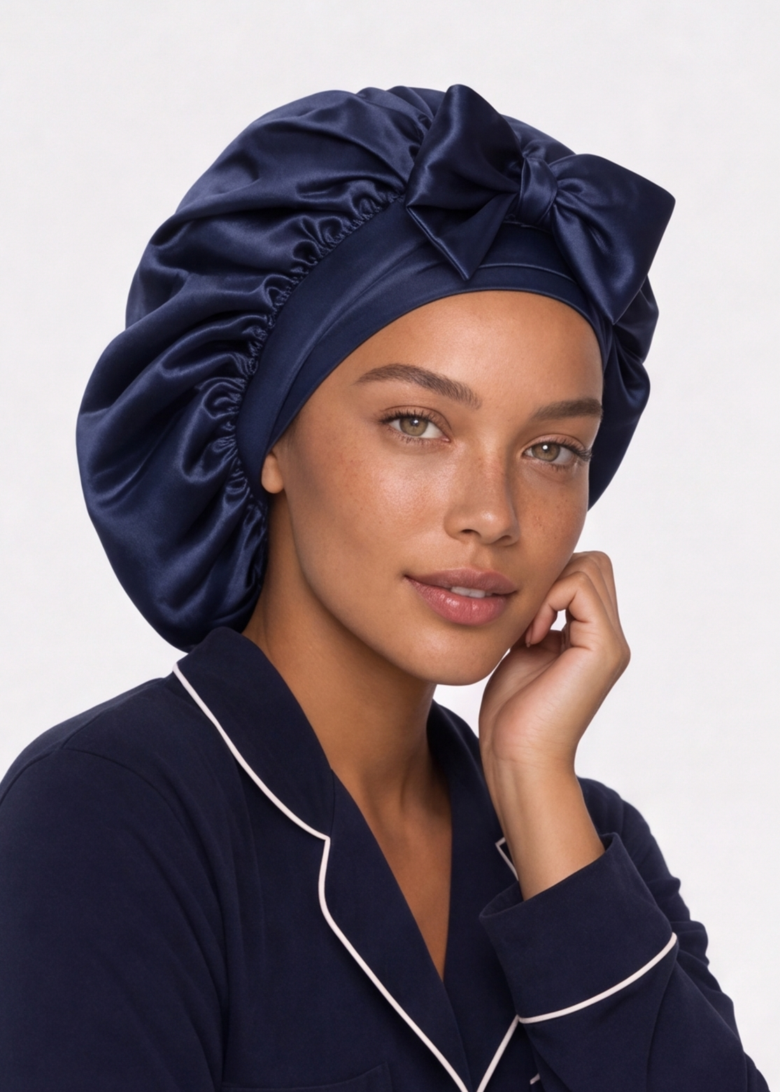 Navy Satin Cap